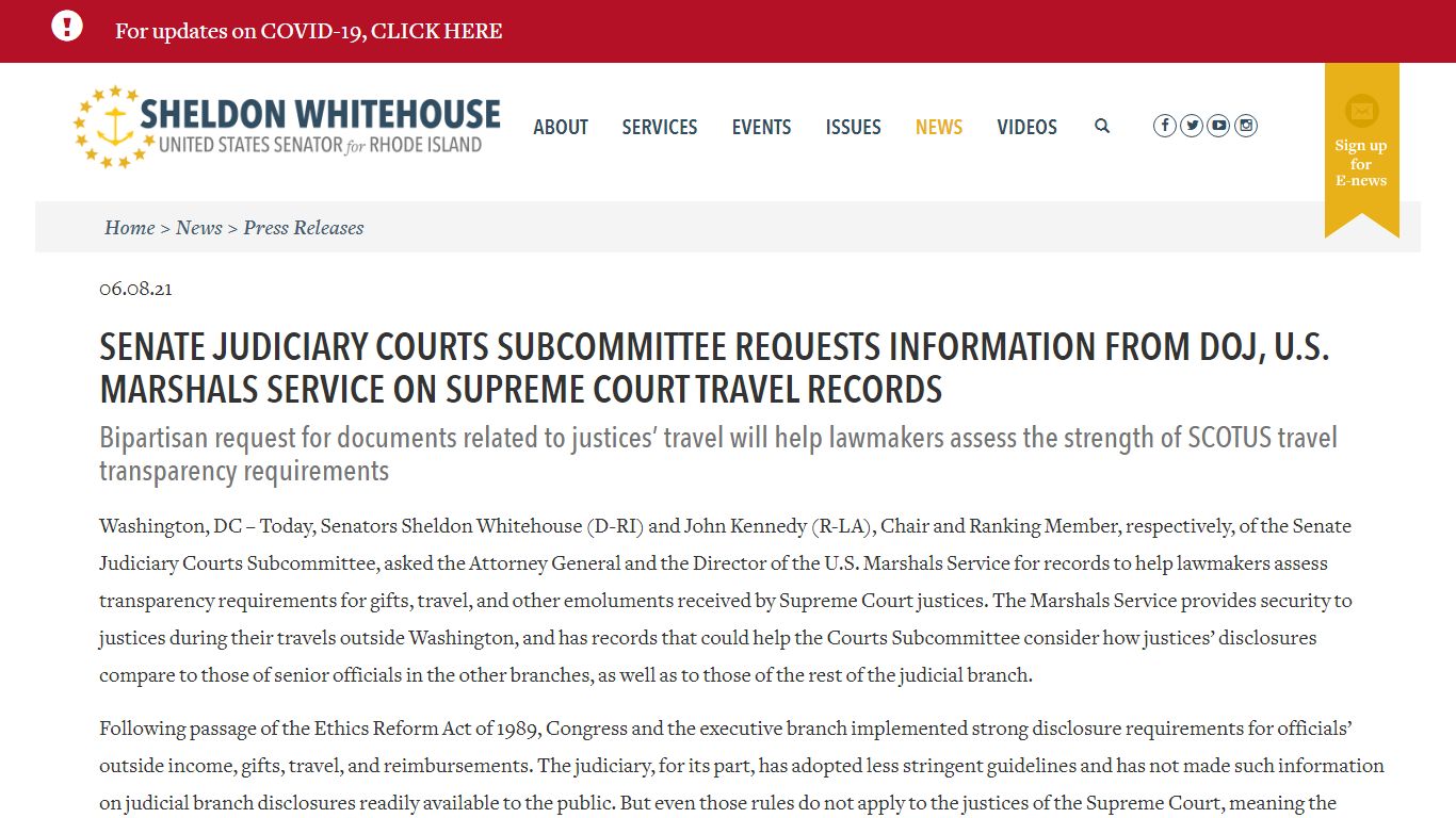 Senate Judiciary Courts Subcommittee Requests Information from DOJ, U.S ...